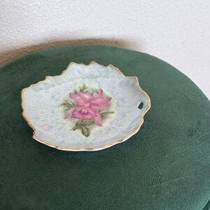 Blue Floral Decorative Dish with Gold Trim